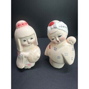 Vtg Hakata Style Pair of Geisha Girls Dolls The Orient Inc Japan Set 5" Tall